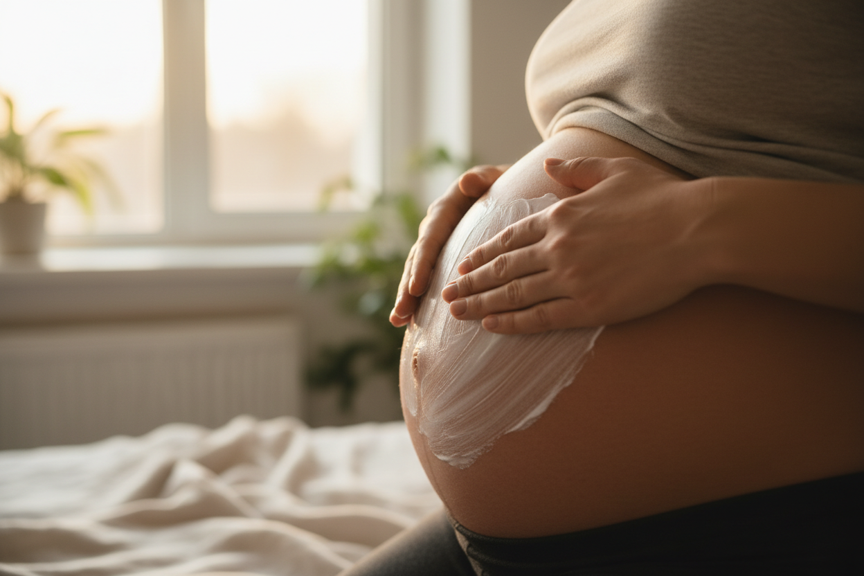 Pregnant belly with skin care